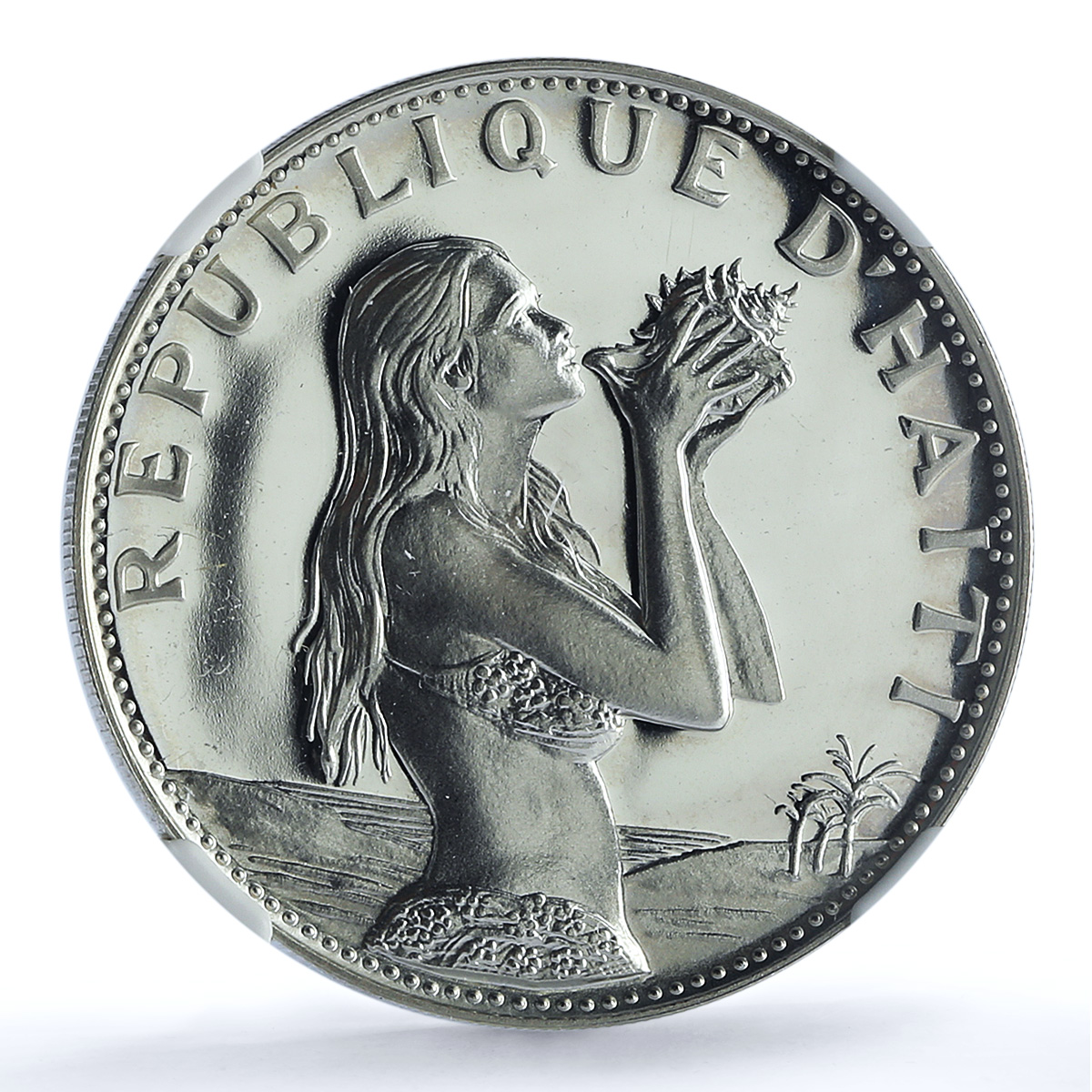 Haiti 50 gourdes Woman with Shell Mark Left KM-104.1 PF 68 NGC silver coin 1973