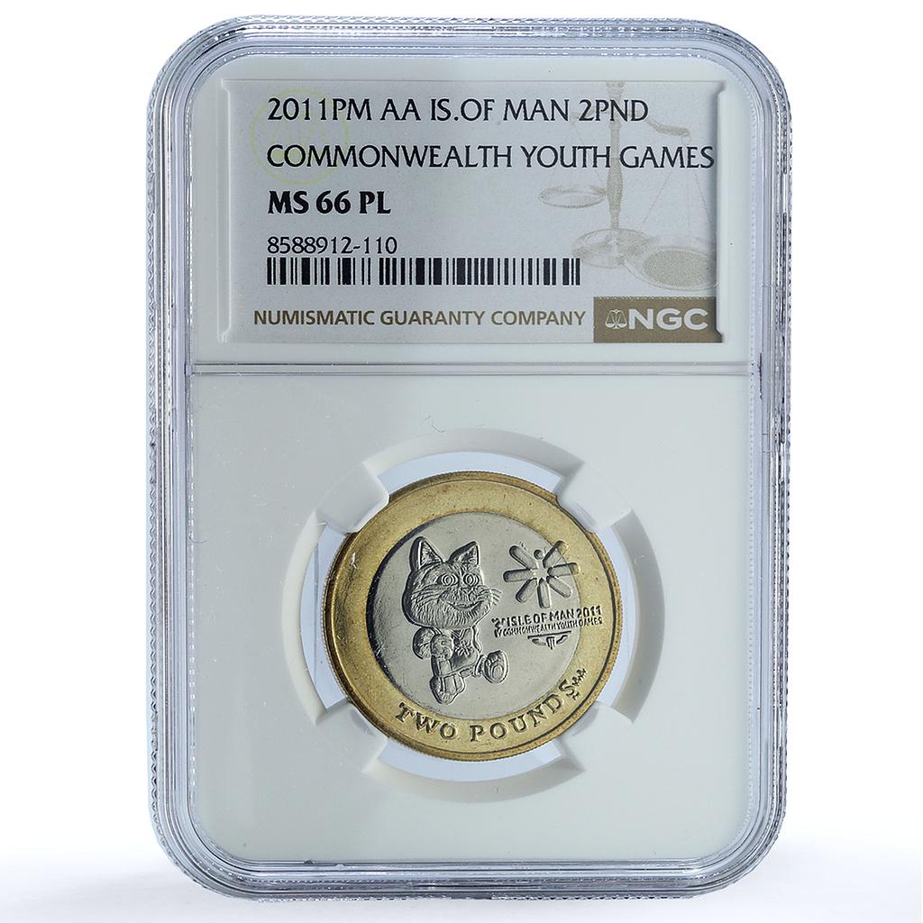 Isle of Man 2 pounds Youth Games KM-1476 Tosha Cat MS 66 NGC bimetal coin 2011 Isle of Man 2 pounds Youth Games KM-1476 Tosha Cat MS 66 NGC bimetal coin 2011