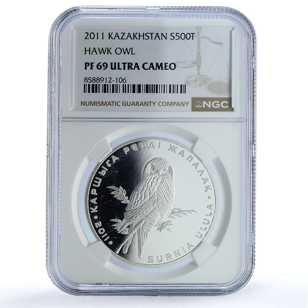 Kazakhstan 500 tenge Hawk Owl KM-205 Fauna Bird PF 69 NGC silver coin 2011 Kazakhstan 500 tenge Hawk Owl KM-205 Fauna Bird PF 69 NGC silver coin 2011