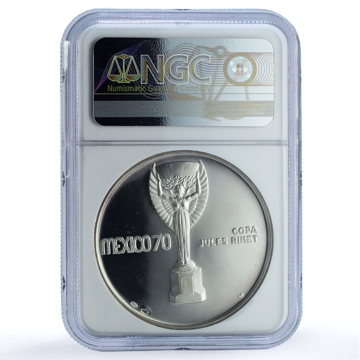Mexico Football World Cup Eagle Obv. Jules Rimet 23g PF 68 NGC silver medal 1970