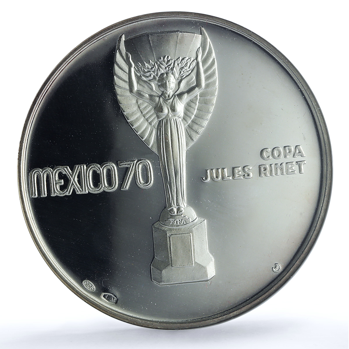 Mexico Football World Cup Eagle Obv. Jules Rimet 23g PF 68 NGC silver medal 1970