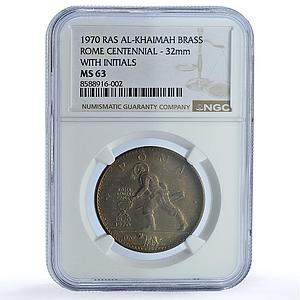 Ras al-Khaimah Rome Centennial SPQR MS 63 NGC brass medal 1970