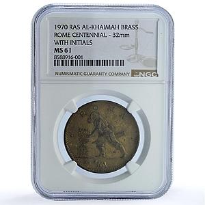 Ras al-Khaimah Rome Centennial SPQR MS 61 NGC brass medal 1970