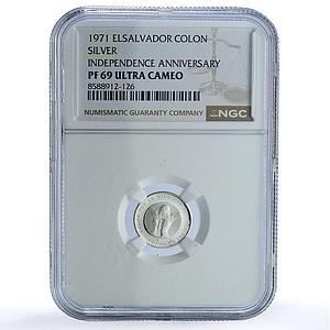 El Salvador 1 colon Independence KM-141 Fecundidad PF 69 NGC silver coin 1971