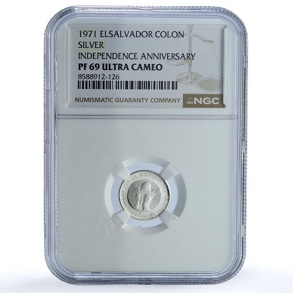 El Salvador 1 colon Independence KM-141 Fecundidad PF 69 NGC silver coin 1971 El Salvador 1 colon Independence KM-141 Fecundidad PF 69 NGC silver coin 1971