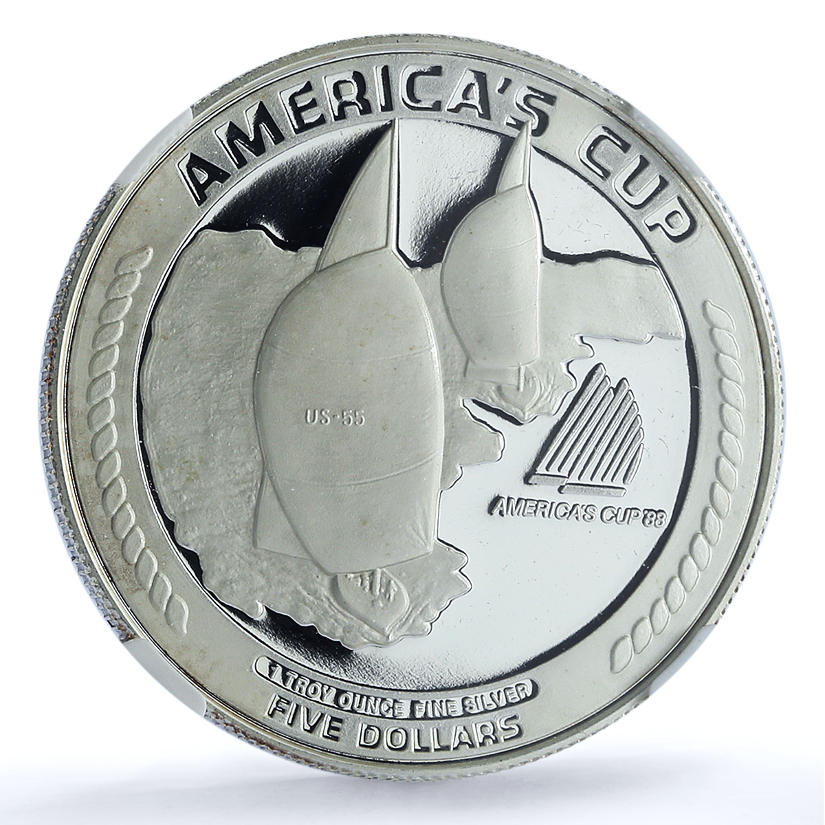 Samoa American 5 dollars America Cup RE KM-2 Ship PF 68 NGC silver coin 1988 Samoa American 5 dollars America Cup RE KM-2 Ship PF 68 NGC silver coin 1988