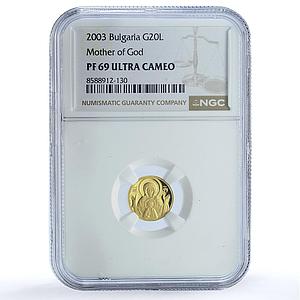 Bulgaria 20 leva Virgin Mary w/ Jesus KM-269 Madonna PF 69 NGC gold coin 2003