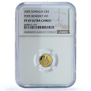 Somalia 5 dollars Youth Day Cologne Pope Benedict XVI PF 69 NGC gold coin 2005