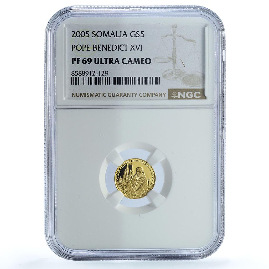 Somalia 5 dollars Youth Day Cologne Pope Benedict XVI PF 69 NGC gold coin 2005 Somalia 5 dollars Youth Day Cologne Pope Benedict XVI PF 69 NGC gold coin 2005