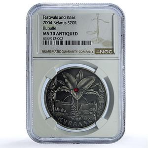 Belarus 20 roubles Kupalle KM-71 Festivals Rites Flower MS 70 NGC Ag coin 2004