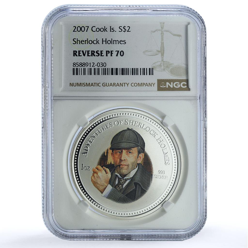 Cook Islands 2 dollars Sherlock Holmes Adventures MS 70 NGC silver coin 2007 Cook Islands 2 dollars Sherlock Holmes Adventures MS 70 NGC silver coin 2007