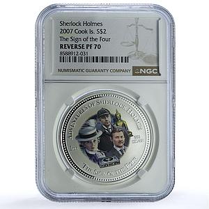 Cook Islands 2 dollars Sign of Four Sherlock Holmes MS 70 NGC silver coin 2007