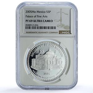 Mexico 5 pesos Palace Fine Arts KM-765 Ibero-American PF 69 NGC silver coin 2005