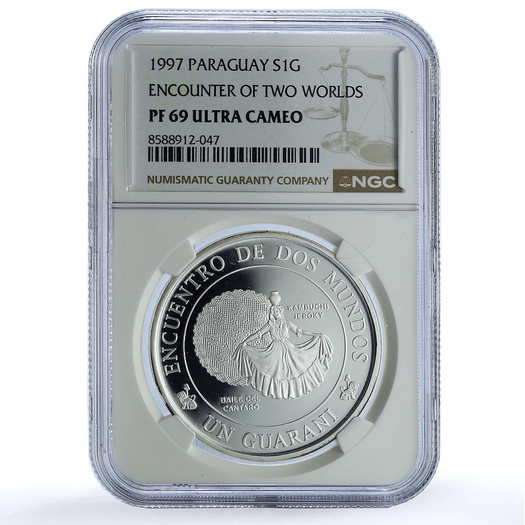 Paraguay 1 guarani Baile Cantaro Ibero-American Dances PF69 NGC silver coin 1997