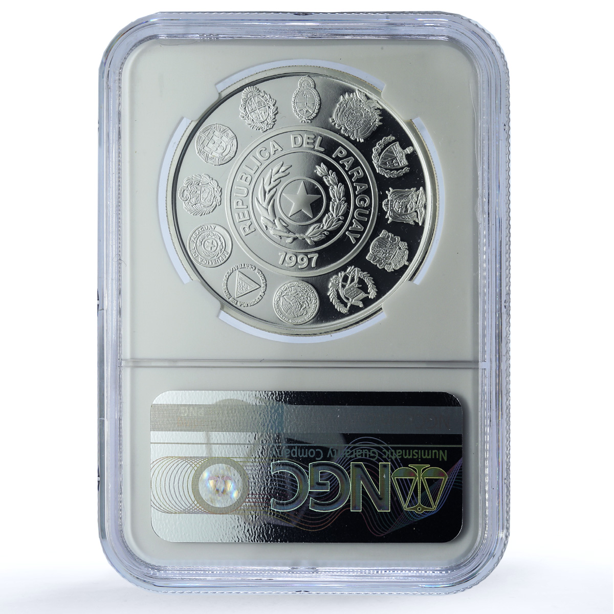 Paraguay 1 guarani Baile Cantaro Ibero-American Dances PF69 NGC silver coin 1997