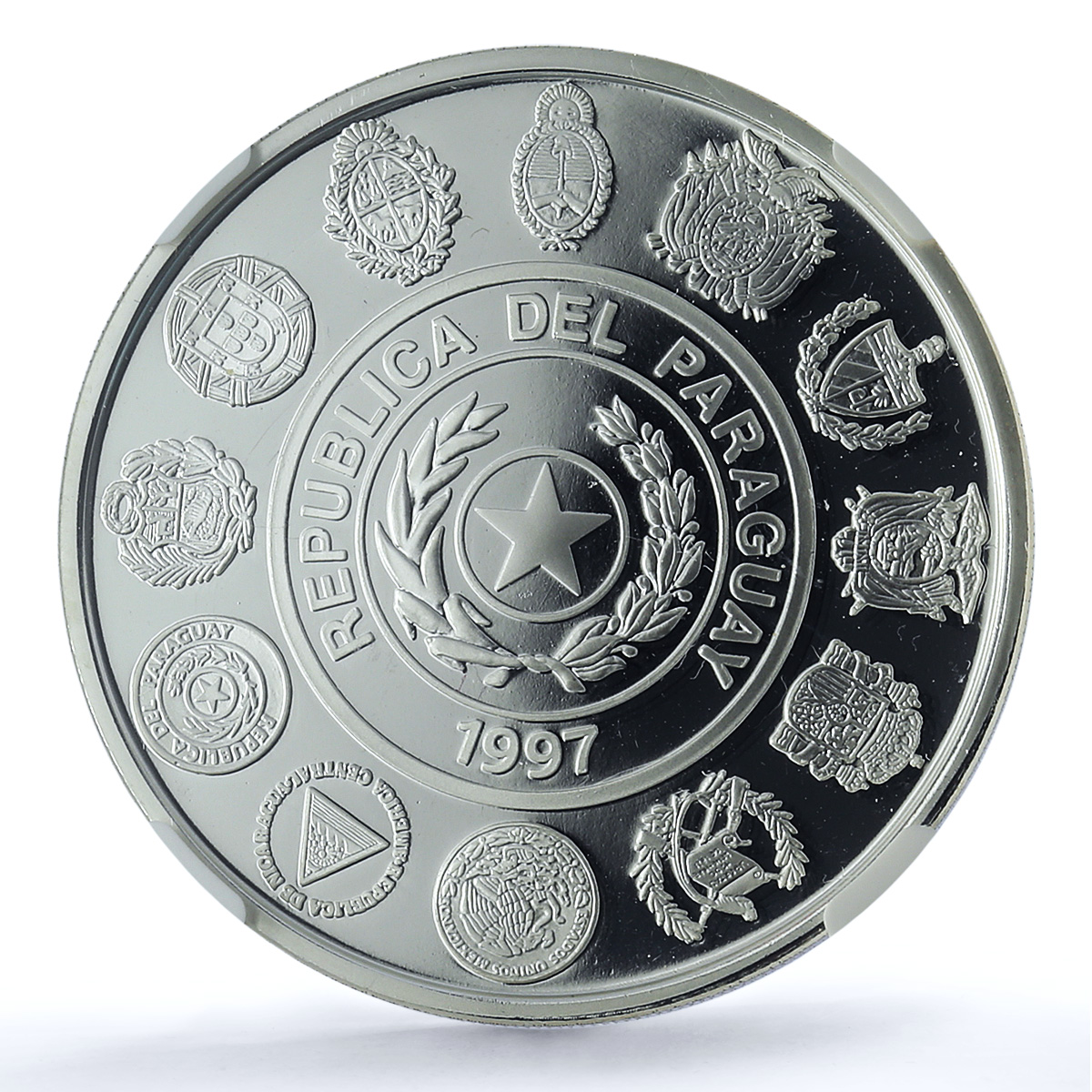 Paraguay 1 guarani Baile Cantaro Ibero-American Dances PF69 NGC silver coin 1997