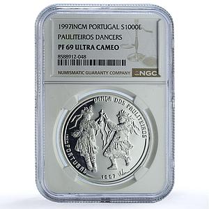Portugal 1000 escudos Pauliteiros Ibero-American Dances PF 69 NGC Ag coin 1997