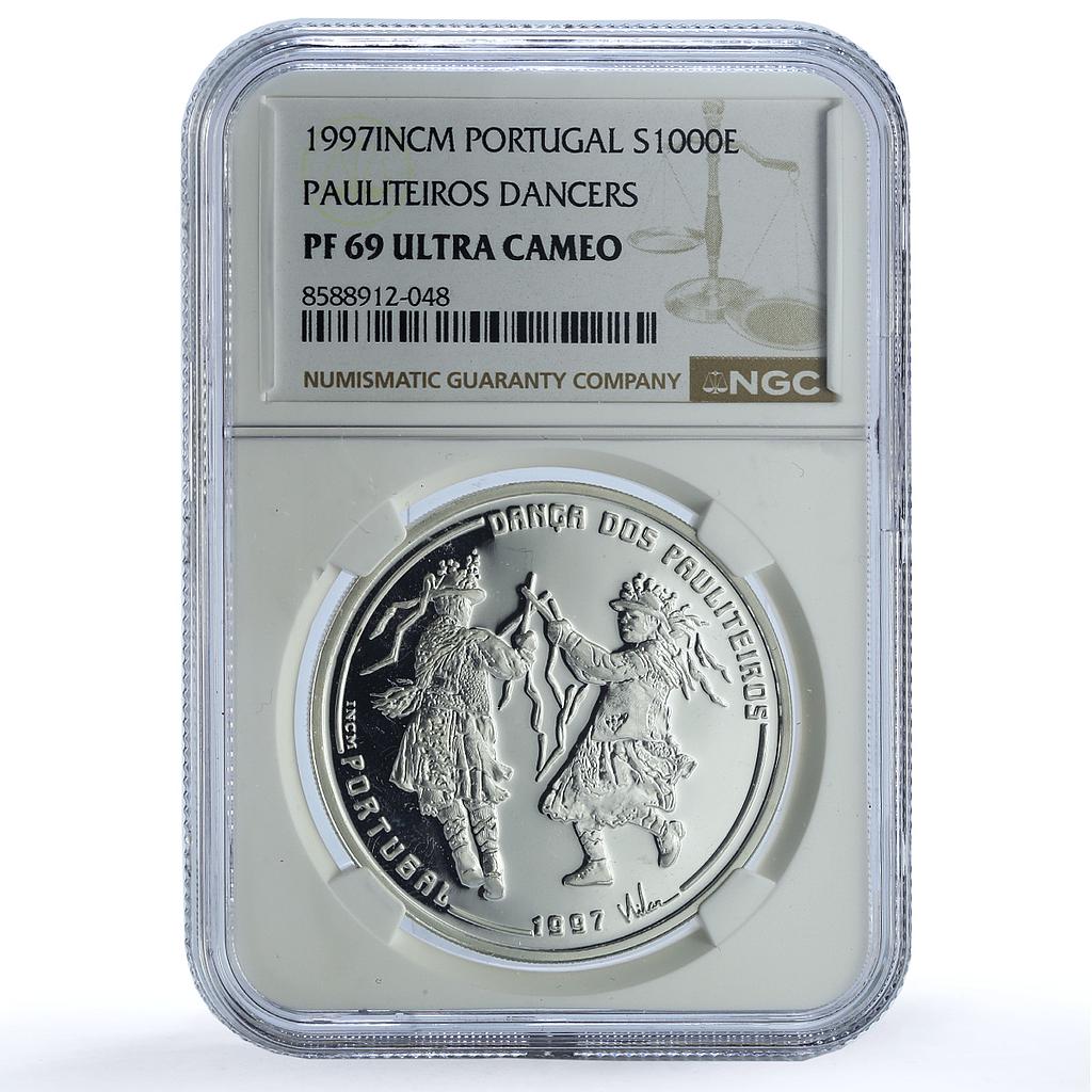 Portugal 1000 escudos Pauliteiros Ibero-American Dances PF 69 NGC Ag coin 1997 Portugal 1000 escudos Pauliteiros Ibero-American Dances PF 69 NGC Ag coin 1997