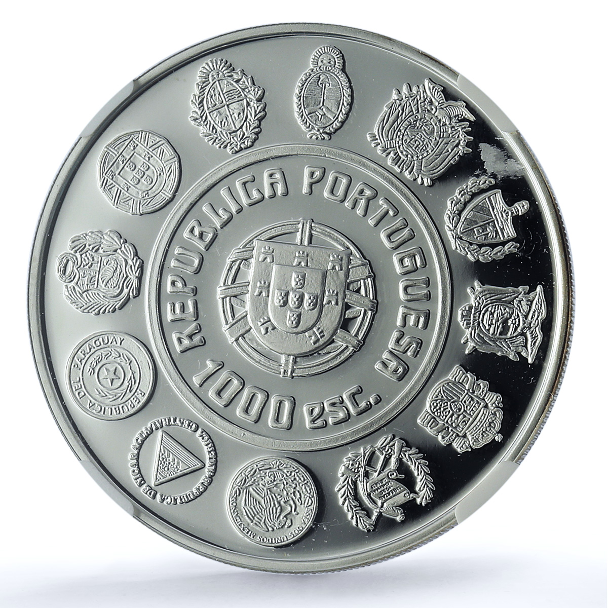 Portugal 1000 escudos Pauliteiros Ibero-American Dances PF 69 NGC Ag coin 1997 Portugal 1000 escudos Pauliteiros Ibero-American Dances PF 69 NGC Ag coin 1997