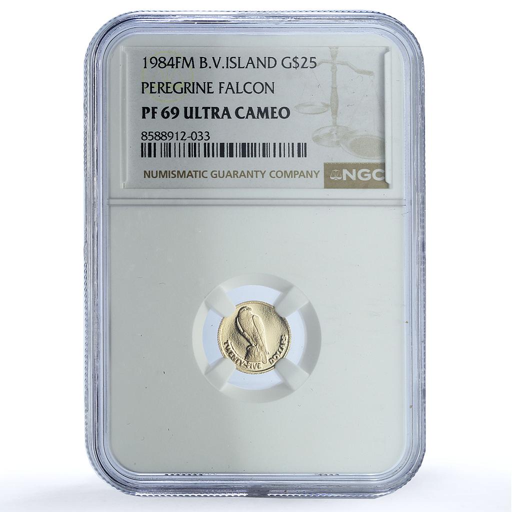 British Virgin 25 dollars Peregrine Falcon KM-40 Bird PF 69 NGC gold coin 1984 British Virgin 25 dollars Peregrine Falcon KM-40 Bird PF 69 NGC gold coin 1984