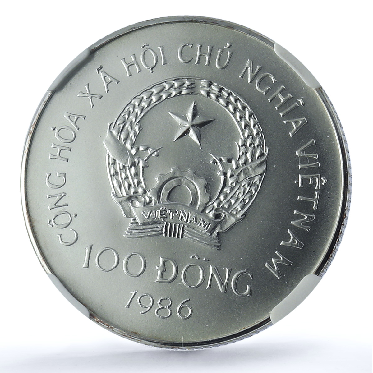 Vietnam 100 dong Junk KM-18 Ship Clipper MS 70 NGC silver coin 1986