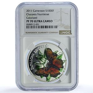 Cameroon 1000 francs Charahex Fournierae KM-50 Butterfly PF 70 NGC Ag coin 2011