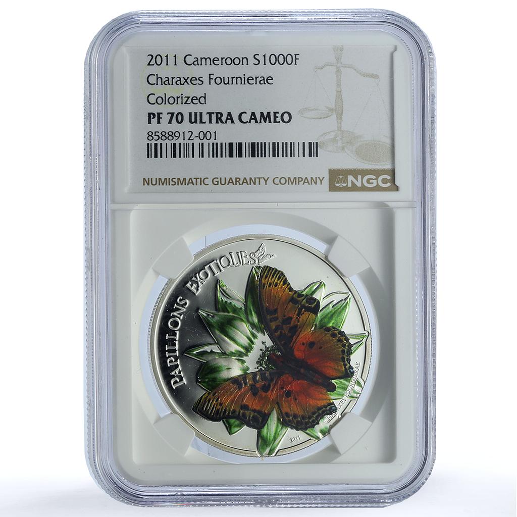 Cameroon 1000 francs Charahex Fournierae KM-50 Butterfly PF 70 NGC Ag coin 2011