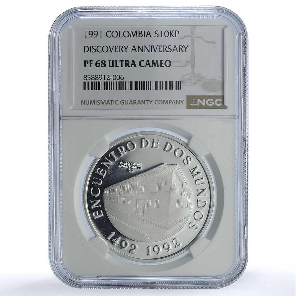 Colombia 10000 pesos Bogota Mint KM-284 Ibero-American PF68 NGC silver coin 1991 Colombia 10000 pesos Bogota Mint KM-284 Ibero-American PF68 NGC silver coin 1991