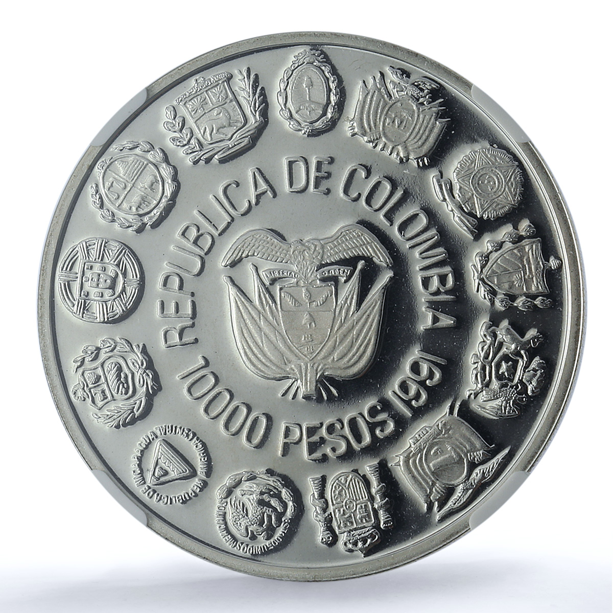 Colombia 10000 pesos Bogota Mint KM-284 Ibero-American PF68 NGC silver coin 1991 Colombia 10000 pesos Bogota Mint KM-284 Ibero-American PF68 NGC silver coin 1991