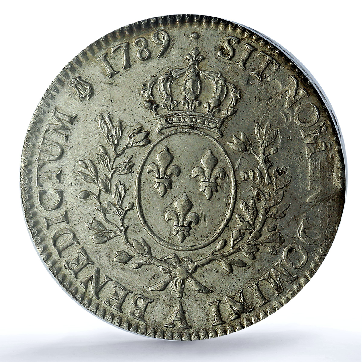 France 1 ecu Louis XVI No Dot Sem KM-564.1 Gad-356 AU 58 PCGS silver coin 1789 A