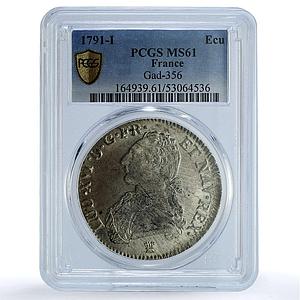 France 1 ecu Louis XVI KM-564.7 Gad-356 MS 61 PCGS silver coin 1791 I