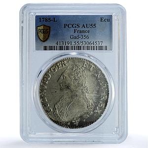 France 1 ecu Louis XVI KM-564.9 Gad-356 AU 55 PCGS silver coin 1785 L