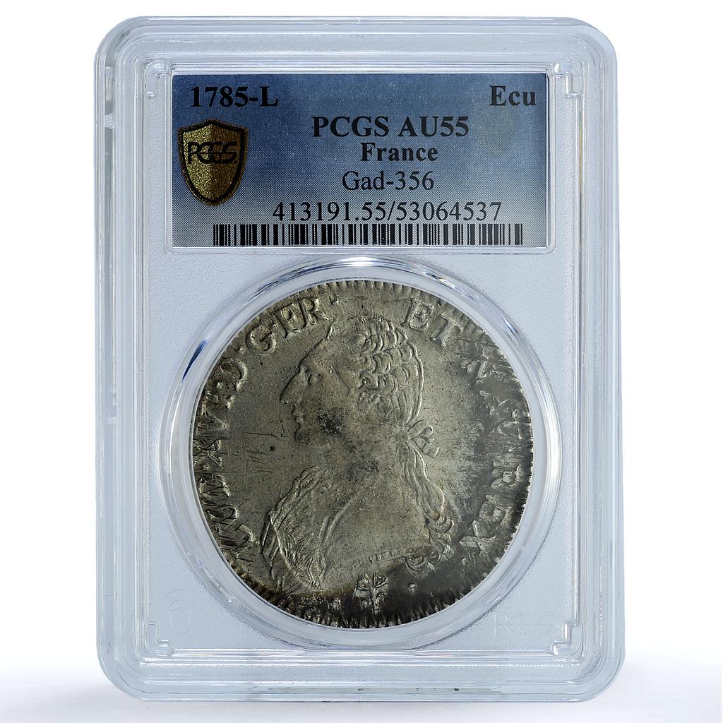 France 1 ecu Louis XVI KM-564.9 Gad-356 AU 55 PCGS silver coin 1785 L