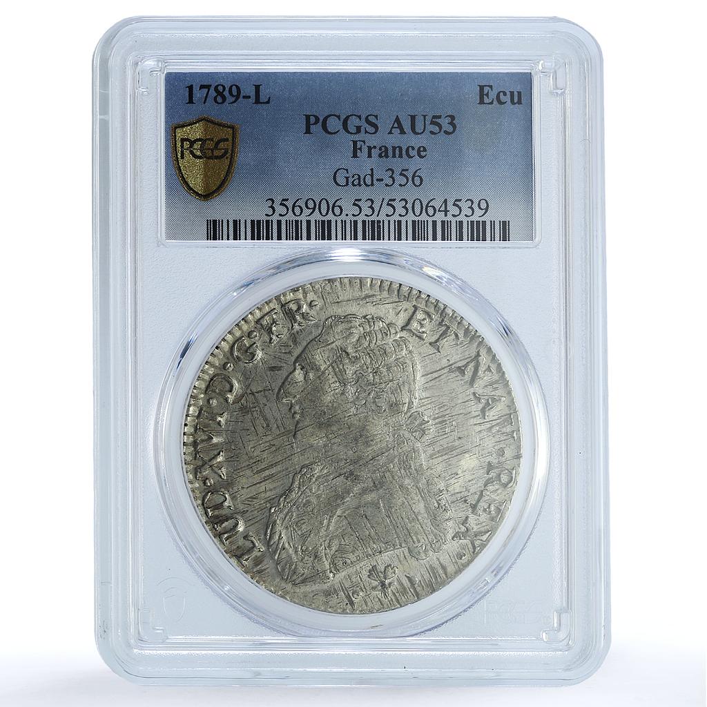 France 1 ecu Louis XVI KM-564.9 Gad-356 AU 53 PCGS silver coin 1789 L