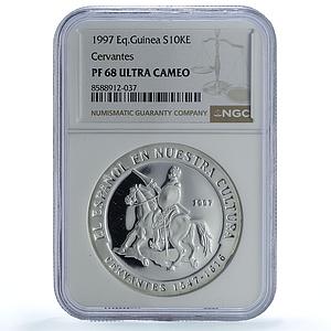 Guinea Equatorial 10000 ekuele Cervantes Don Quijote PF 68 NGC silver coin 1997
