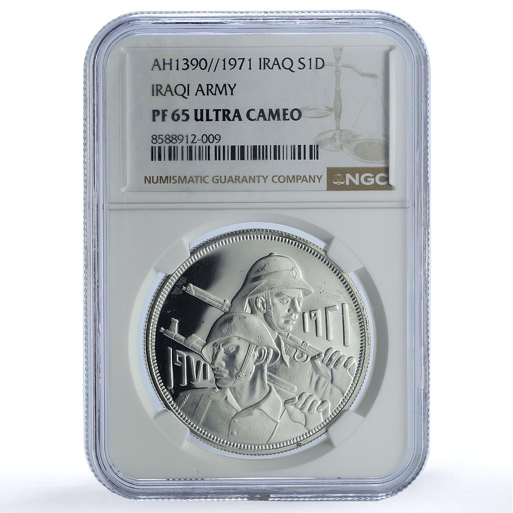 Iraq 1 dinar Iraqi Army KM-133 Anniversary Soldiers PF 65 NGC silver coin 1971 Iraq 1 dinar Iraqi Army KM-133 Anniversary Soldiers PF 65 NGC silver coin 1971
