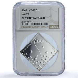 Latvia 1 lats Water KM-104 PF 69 NGC silver coin 2009