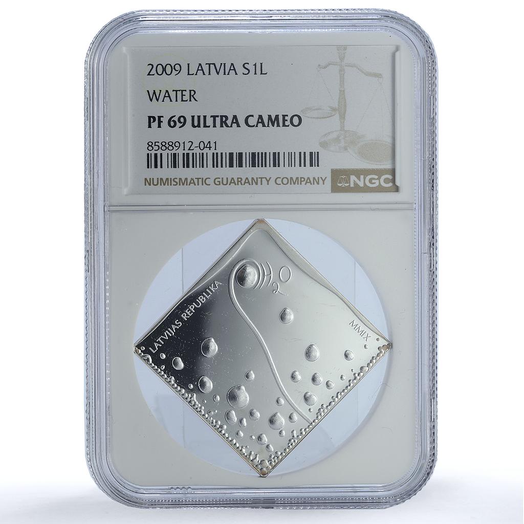 Latvia 1 lats Water KM-104 PF 69 NGC silver coin 2009