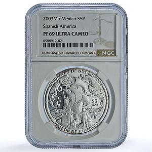 Mexico 5 pesos Acapulco KM-678 Ibero-American Ship PF 69 NGC silver coin 2003