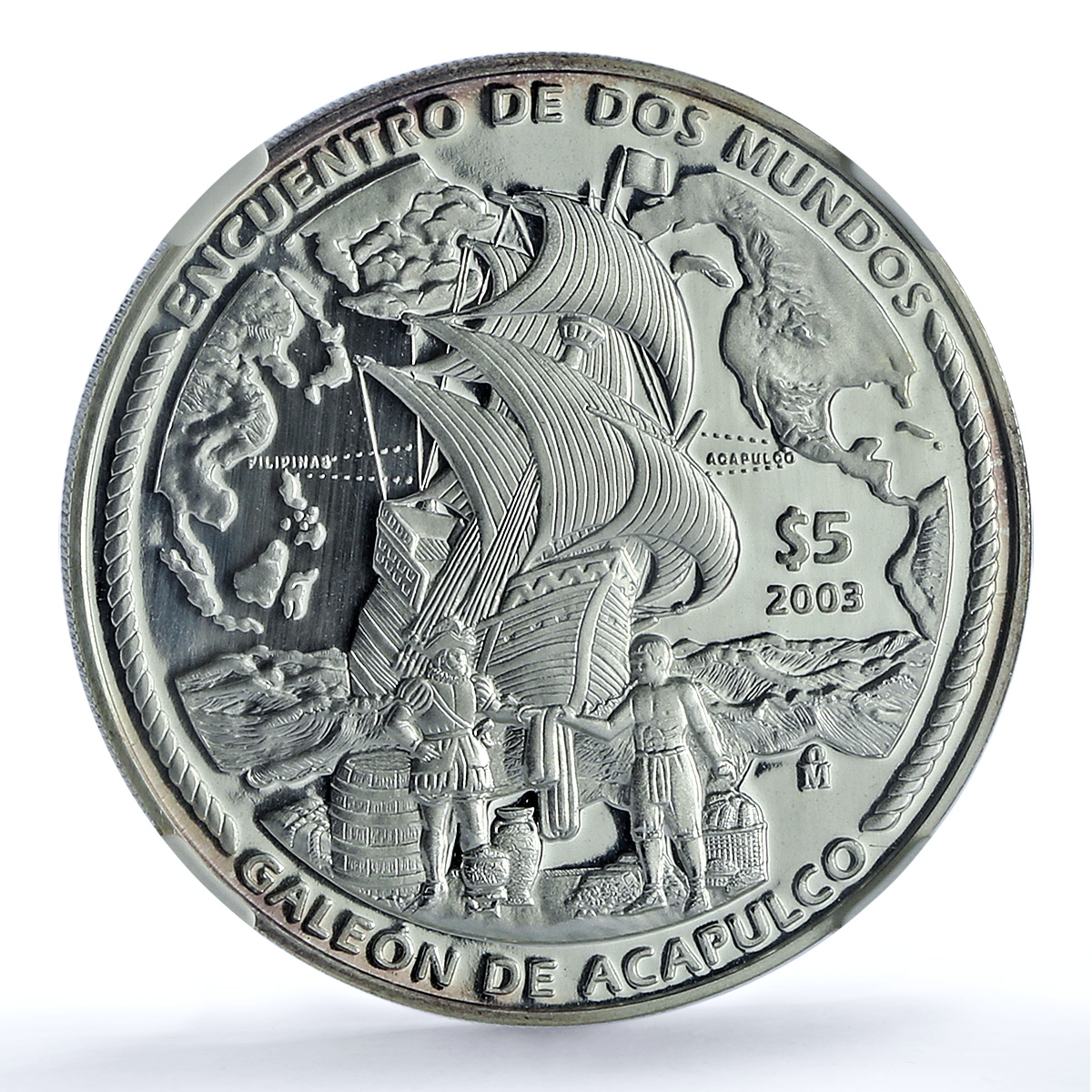 Mexico 5 pesos Acapulco KM-678 Ibero-American Ship PF 69 NGC silver coin 2003 Mexico 5 pesos Acapulco KM-678 Ibero-American Ship PF 69 NGC silver coin 2003