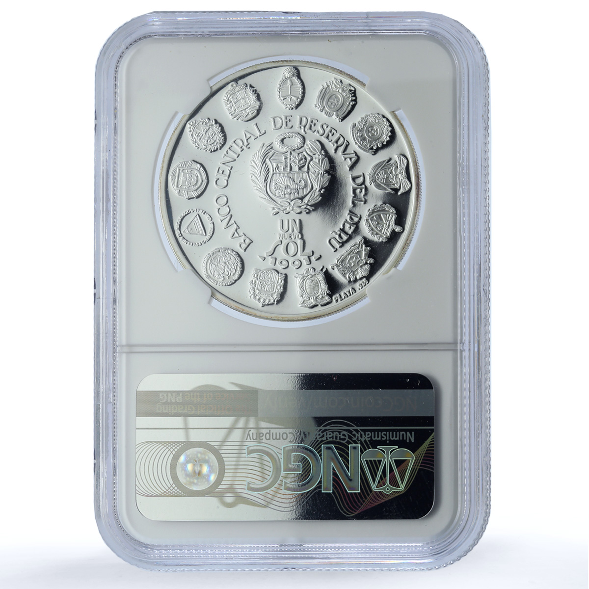 Peru 1 sol Ibero-American KM-302 Encounter Two Worlds PF 69 NGC silver coin 1991