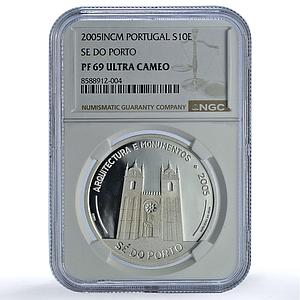 Portugal 10 euros Cathedral Porto Ibero-American PF 69 NGC silver coin 2005