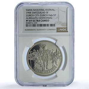 Switzerland 5 francs Albisgutli Shooting Festival H-57 PF 69 NGC CuNi coin 1998