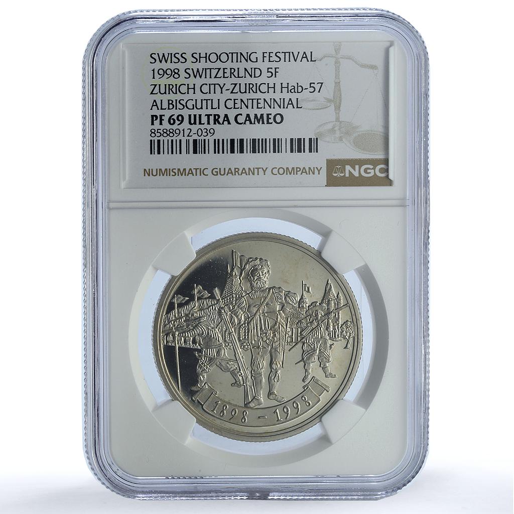 Switzerland 5 francs Albisgutli Shooting Festival H-57 PF 69 NGC CuNi coin 1998 Switzerland 5 francs Albisgutli Shooting Festival H-57 PF 69 NGC CuNi coin 1998