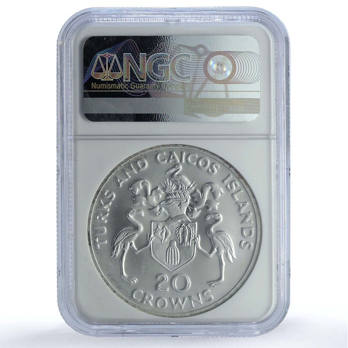 Turks Caicos Islands 20 crowns Churchill KM-2 MS 69 NGC silver coin 1974 Turks Caicos Islands 20 crowns Churchill KM-2 MS 69 NGC silver coin 1974