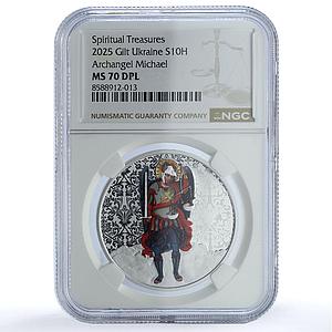 Ukraine 10 hryvnias Archangel Michael Coloured MS 70 NGC silver coin 2025