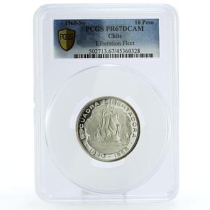 Chile 10 pesos Liberation Fleet Ship Clipper PR67 PCGS silver coin 1968