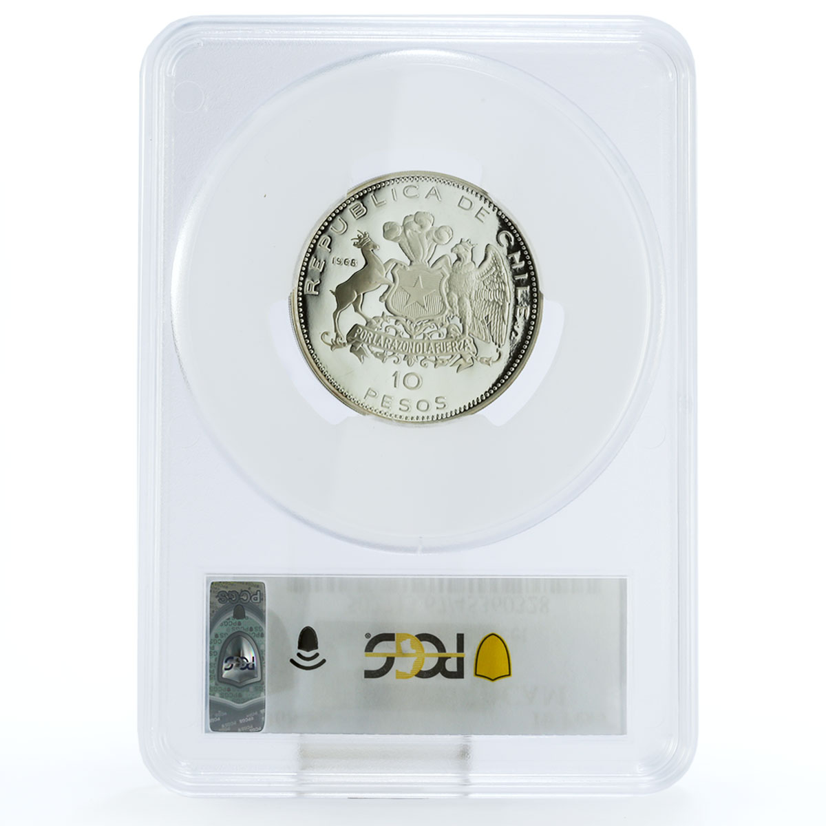 Chile 10 pesos Liberation Fleet Ship Clipper PR67 PCGS silver coin 1968