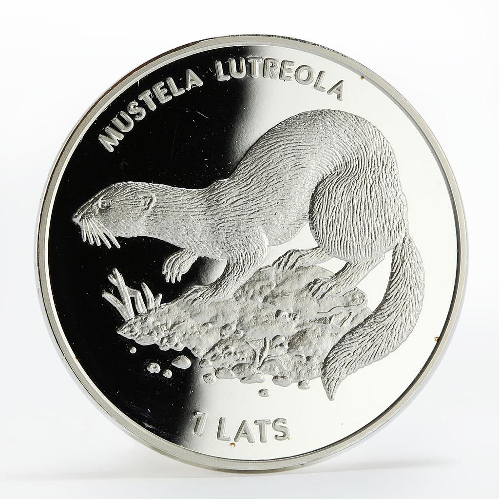 Latvia 1 lats Europian Mink animal proof silver coin 1999