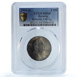 Germany Bavaria 2 mark Luitpold Birthday KM-997 J-48 MS64 PCGS silver coin 1911